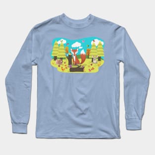 Forrest Frolic With Fox Bunny Squirrel and Birds Long Sleeve T-Shirt